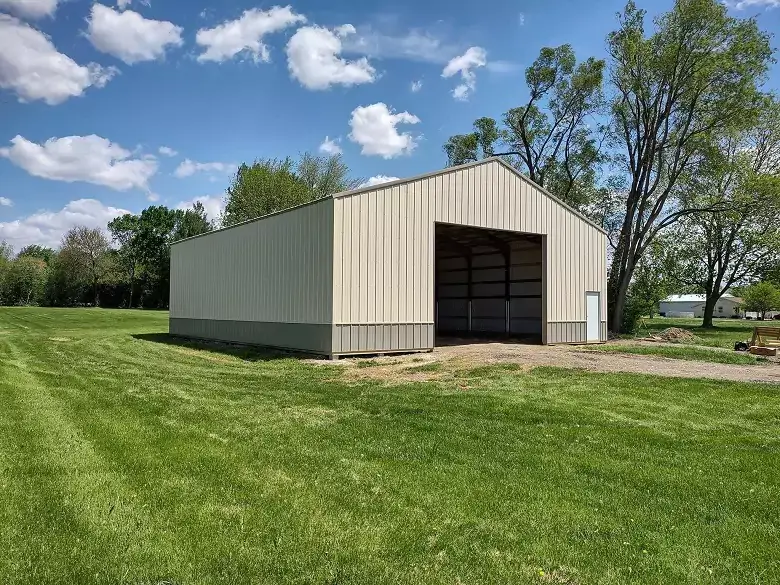 A shed built using post-frame construction in the Midwest